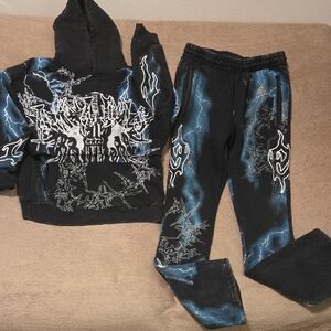 Smoke Rise Men's Black & Blue Graphic Hoodie and Sweatpants Set